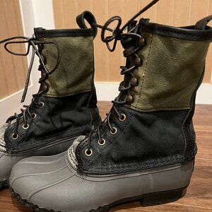 LL Bean Signature Retro Bean Boots, Blue Green Waxed Canvas Gray Duck Boots Sz 6